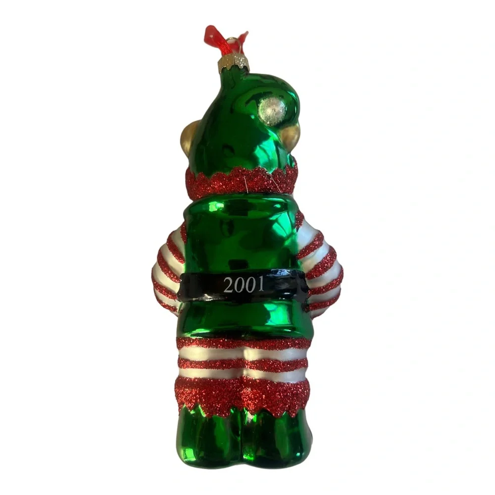 2001 Starbucks Bearista‎ Elf Ornament Glass Vintage Glitter Christmas With Box